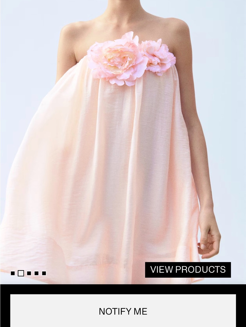 Strapless Floral Peony Bandeau Dress in Light Pink